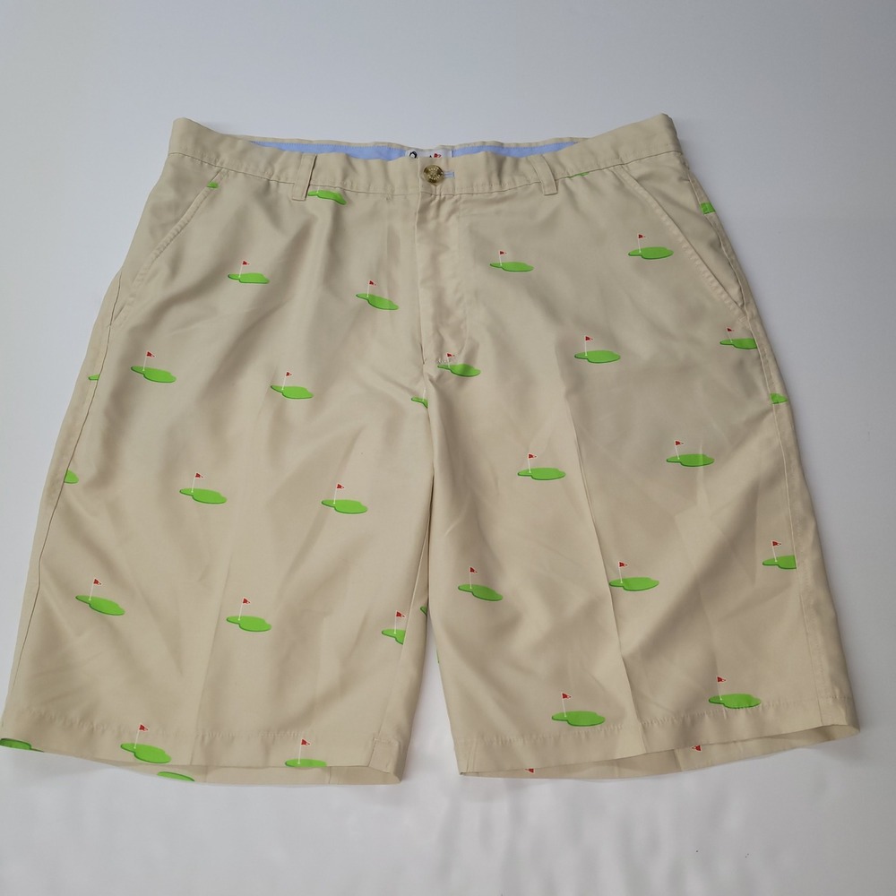 Ovation Mens Golf Shorts 36 Game Changer Tan Green Golf‎ Putting Green Pattern